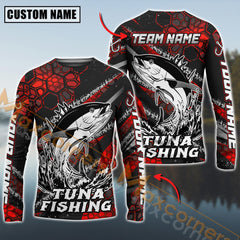 Maxcorners Tuna Fishing Red Hexagon Pattern Pro Sport Jersey Personalized Name And Team Name Fishing Long Sleeve Shirt