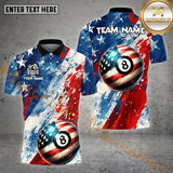 Maxcorners Billiard Ball 8 USA Flag Pattern Customized Name, Team Name 3D Polo Shirt