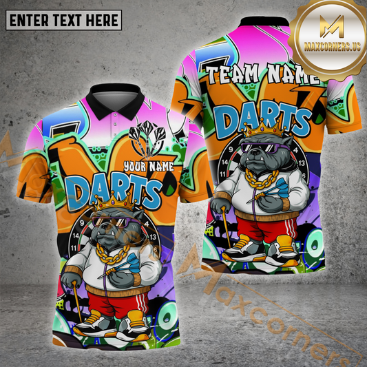 Maxcorners Dart Shirt – Street Style Bulldog King Style Ver2, Multicolor Options Personalized Name, Team Name 3D Shirt (4 Colors)