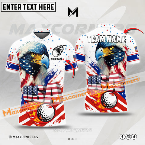 Maxcorners Golf Polo Shirt  USA Eagle Flag Multicolor Custom 3D Polo Shirt