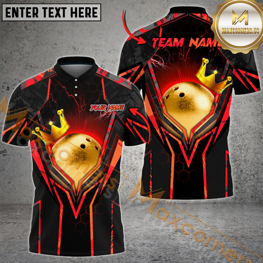 Maxcorner Bowling Ball & Pins Premium King Crown Multicolor Option Customized Name 3D Shirt (6 Colors)