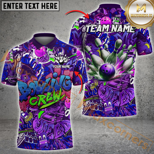 Maxcorner Bowling Ball & Pins Graffiti Bowling Crew Multicolor Option Customized Name 3D Shirt (4 Colors)