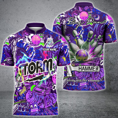 Maxcorner Bowling Ball & Pins Graffiti Bowling Crew Multicolor Option Customized Name 3D Shirt For Leon (4 Colors)