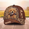 Maxcorners Hunting Dog Pheasant Hunter Zipper Leather Cattails Personalized Name 3D Cap