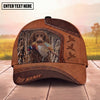Maxcorners Hunting Dog Bird Hunting Pheasant In Mouth Leather Patch Reeds Personalized Name 3D Cap