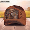 Maxcorners Hunting Dog Bird Hunting Pheasant In Mouth Leather Patch Reeds Personalized Name 3D Cap