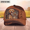 Maxcorners Hunting Dog Bird Hunting Pheasant In Mouth Leather Patch Reeds Personalized Name 3D Cap