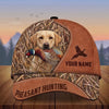 Maxcorners Hunting Dog Pheasant In Mouth Leather Camo Cattails Personalized Name 3D Cap