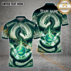 Maxcorners The Dragon Bowling Ball & Pins Personalized Name, Team Name 3D Polo Shirt (4 Colors)