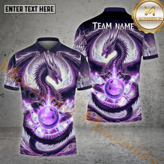 Maxcorners The Dragon Bowling Ball & Pins Personalized Name, Team Name 3D Polo Shirt (4 Colors)