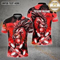 Maxcorners Bowling Ball & Pins The Lion Bowling Ball Pattern Personalized Name, Team Name 3D Polo Shirt (4 Colors)