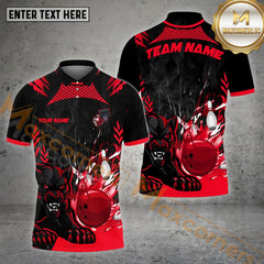 Maxcorners Bowling Ball & Pins The Panther Bowling Ball Pattern Personalized Name, Team Name 3D Polo Shirt (4 Colors)