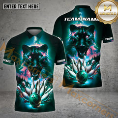 Maxcorners Bowling Ball & Pins The Panther Galaxy Bowling Ball Pattern Personalized Name, Team Name 3D Polo Shirt (4 Colors)