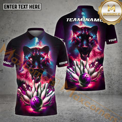 Maxcorners Bowling Ball & Pins The Panther Galaxy Bowling Ball Pattern Personalized Name, Team Name 3D Polo Shirt (4 Colors)