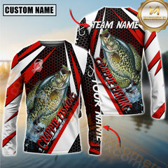 Maxcorners Crappie Fishing White Red Edge Personalized Name, Team Name Long Sleeve Shirt