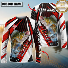Maxcorners Walleye Fishing White Red Edge Personalized Name, Team Name Long Sleeve Shirt