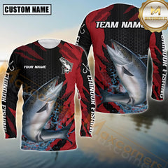 Maxcorners Chinook Fishing Red Splash Strike Personalized Name, Team Name Long Sleeve Shirt