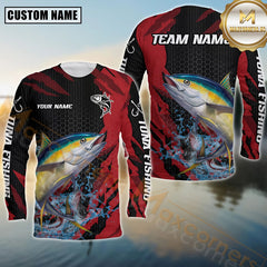 Maxcorners Tuna Fishing Red Splash Strike Personalized Name, Team Name Long Sleeve Shirt
