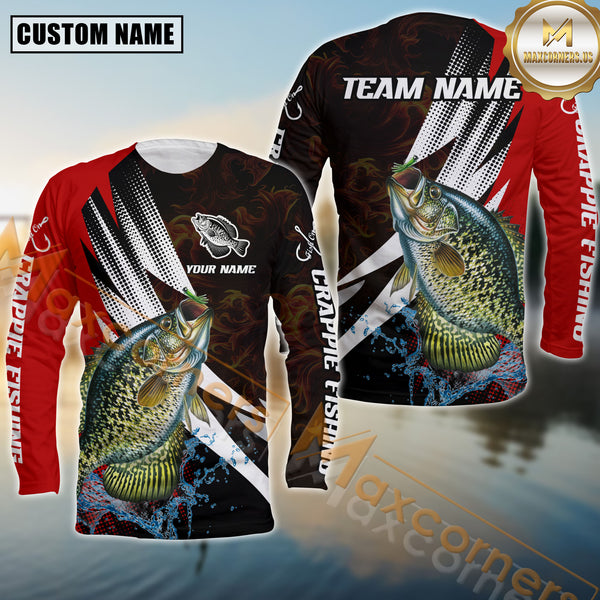 Maxcorners Crappie Fishing Red Flame Splash Pattern Sport Jersey Personalized Name, Team Name Long Sleeve Shirt