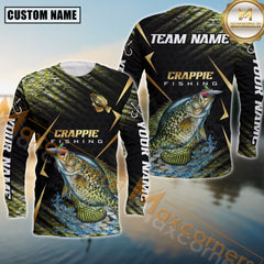 Maxcorners Crappie Fishing Golden With Skinfish Pattern Sport Jersey Personalized Name, Team Name Long Sleeve Shirt