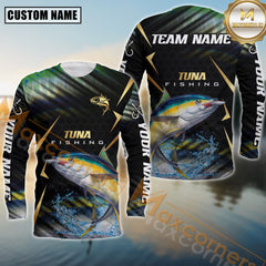 Maxcorners Tuna Fishing Golden With Skinfish Pattern Sport Jersey Personalized Name, Team Name Long Sleeve Shirt