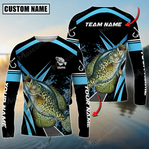 Maxcorner Crappie Fishing Sun Protection Jersey Blue Pattern Personalized Name And Team Name Long Sweat Shirt