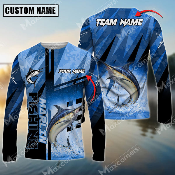 Maxcorner Marlin Fishing Sun Protection Sport Jersey Pattern Personalized Name And Team Name Long Sweat Shirt