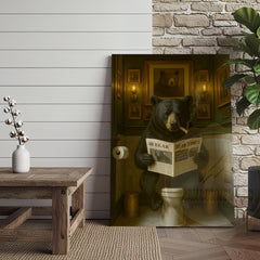 Maxcorners Black Bear Reading Newspaper Bathroom Humor Rustic Art Wrapped Canvas