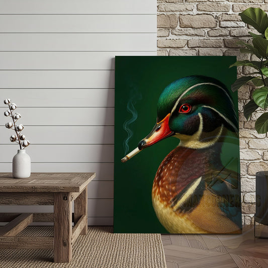 Maxcorners Smoking Duck Portrait Rustic Farmhouse Art Wrapped Canvas