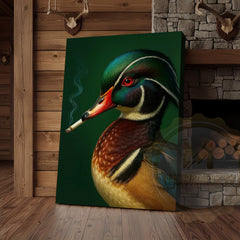 Maxcorners Smoking Duck Portrait Rustic Farmhouse Art Wrapped Canvas