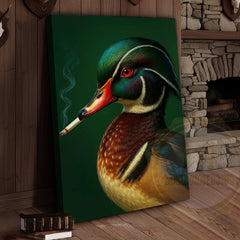 Maxcorners Smoking Duck Portrait Rustic Farmhouse Art Wrapped Canvas