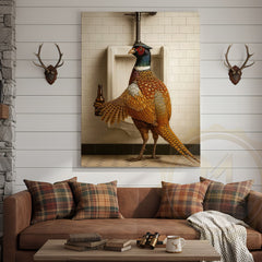Maxcorners Funny Pheasant Holding Beer Bathroom Humor Rustic Art Wrapped Canvas
