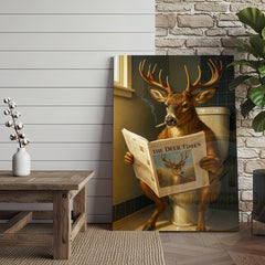 Maxcorners Deer Reading Newspaper Funny Bathroom Humor Rustic Art Wrapped Canvas