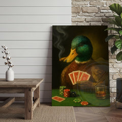 Maxcorners Duck Smoking Cigar Playing Poker Rustic Bar Art Wrapped Canvas