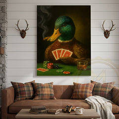Maxcorners Duck Smoking Cigar Playing Poker Rustic Bar Art Wrapped Canvas