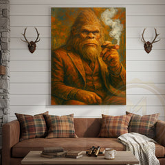 Maxcorners Bigfoot Smoking Cigar Rustic Lodge Wall Art Wrapped Canvas