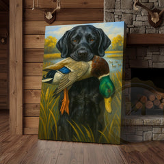 Maxcorners Black Lab Retriever With Duck Hunting Art Wrapped Canvas