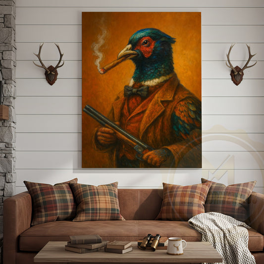 Maxcorners Pheasant Hunter With Shotgun Vintage Rustic Bar Art Wrapped Canvas