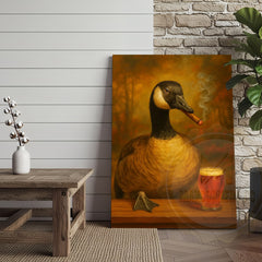 Maxcorners Goose Drinking Beer Rustic Bar Decor Wrapped Canvas