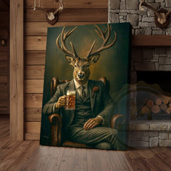 Maxcorners Deer Gentleman In Suit With Beer Rustic Bar Art Wrapped Canvas