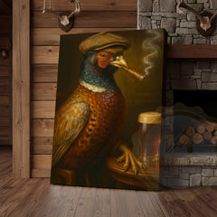 Maxcorners Pheasant With Cap Smoking Cigar Rustic Pub Decor Wrapped Canvas