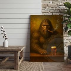 Maxcorners Bigfoot Smoking Cigar With Beer Rustic Lodge Wall Art Wrapped Canvas