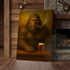 Maxcorners Bigfoot Smoking Cigar With Beer Rustic Lodge Wall Art Wrapped Canvas