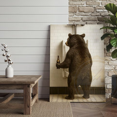 Maxcorners Funny Bear In Bathroom With Beer Rustic Lodge Art Wrapped Canvas