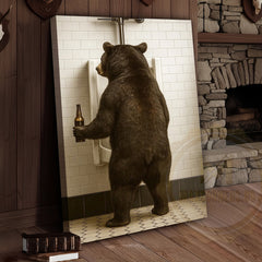 Maxcorners Funny Bear In Bathroom With Beer Rustic Lodge Art Wrapped Canvas