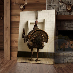Maxcorners Funny Turkey With Beer Rustic Bathroom Wall Art Wrapped Canvas