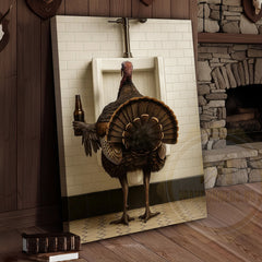 Maxcorners Funny Turkey With Beer Rustic Bathroom Wall Art Wrapped Canvas