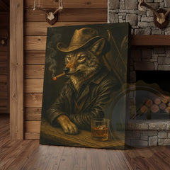 Maxcorners Wolf Cowboy With Whiskey Rustic Western Bar Art Wrapped Canvas