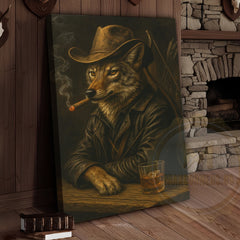 Maxcorners Wolf Cowboy With Whiskey Rustic Western Bar Art Wrapped Canvas