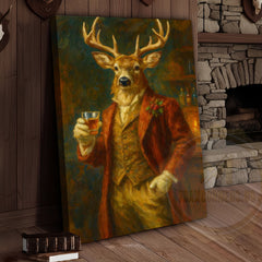 Maxcorners Deer With Whiskey Glass Rustic Bar Wall Art Wrapped Canvas